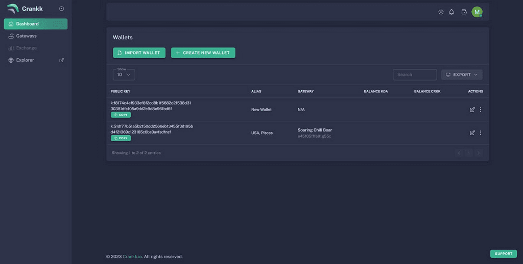 Creating and Importing $KDA Wallets on Crankk User Dashboard